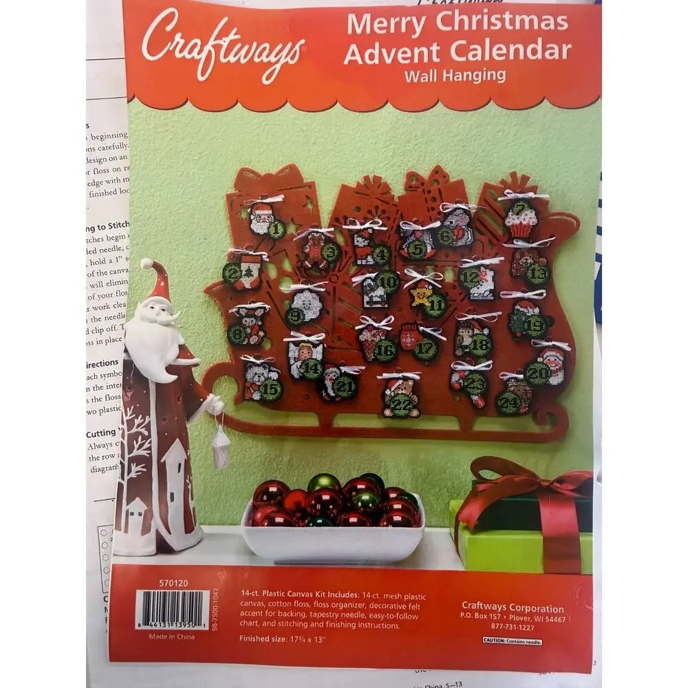 Craftways Merry Christmas Advent Calendar Plastic Canvas Kit 570120 Sleigh